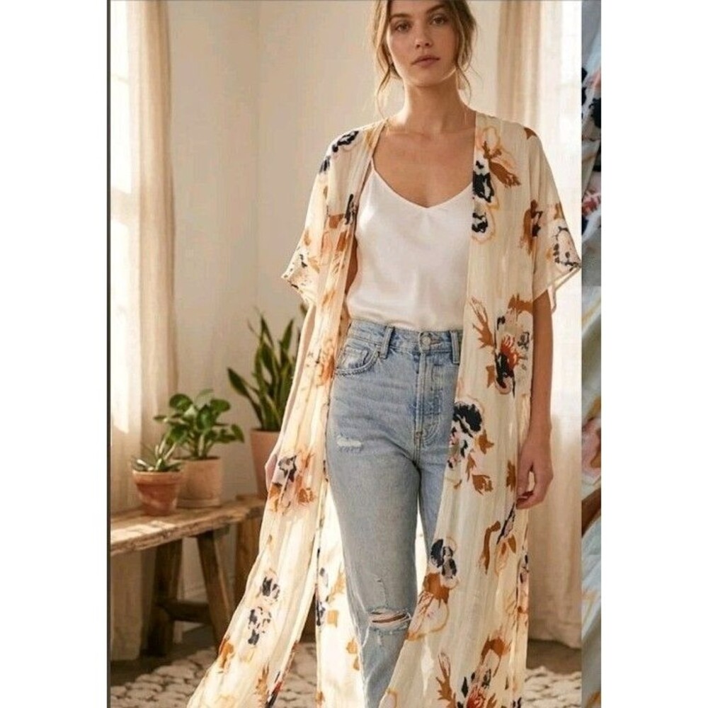 Coco + Carmen Womens ONE SIZE Kimono Duster Open Abstract New